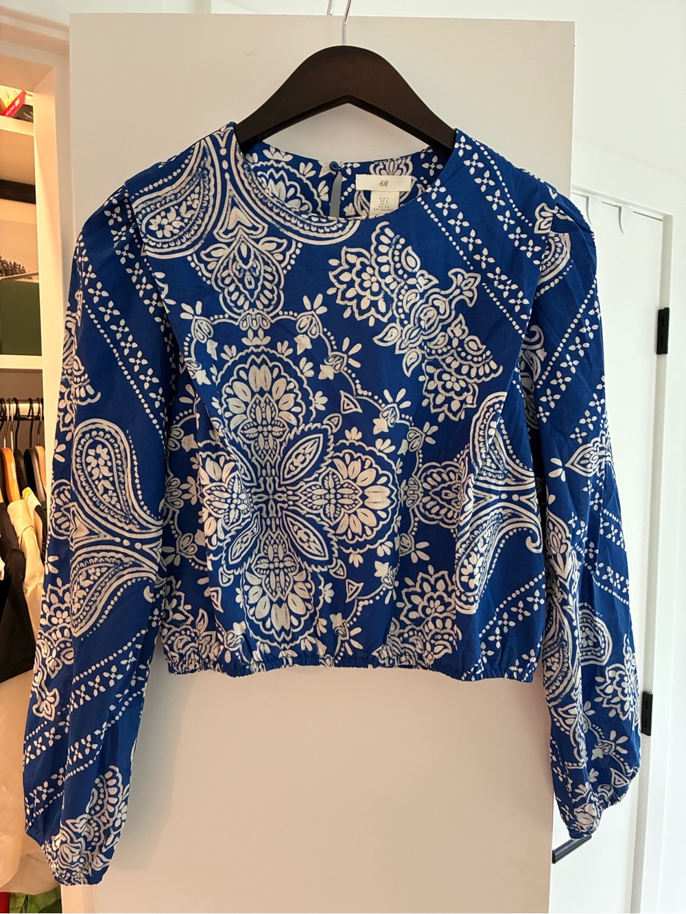 H&M Royal Blue Paisley-Print Long Sleeve Blouse